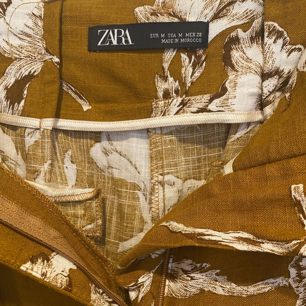 Zara Floral Tie Waist Paper Bag Pants